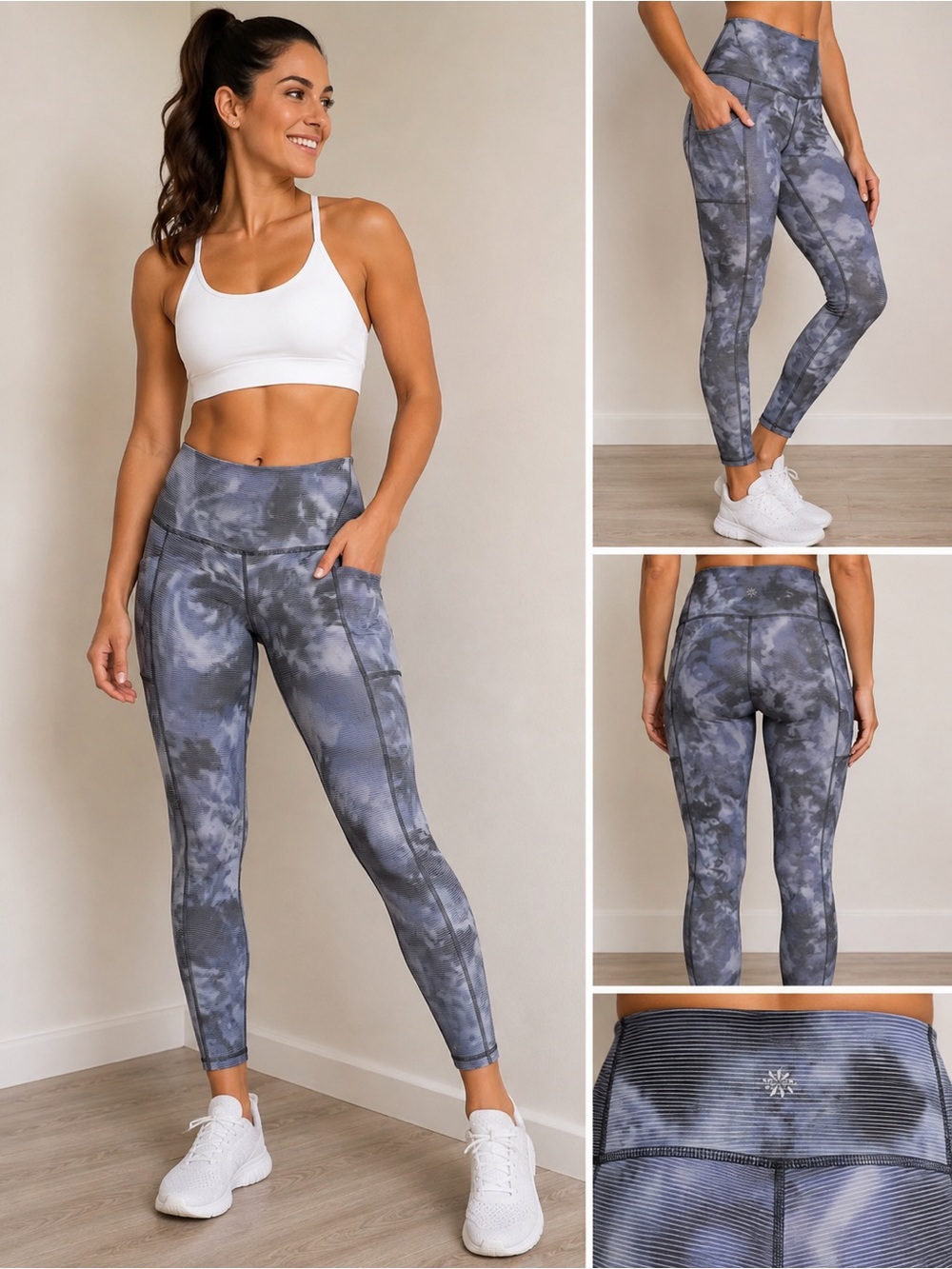 Athleta XS High Rise Printed Pocket 7/8 Leggings Blue Gray
